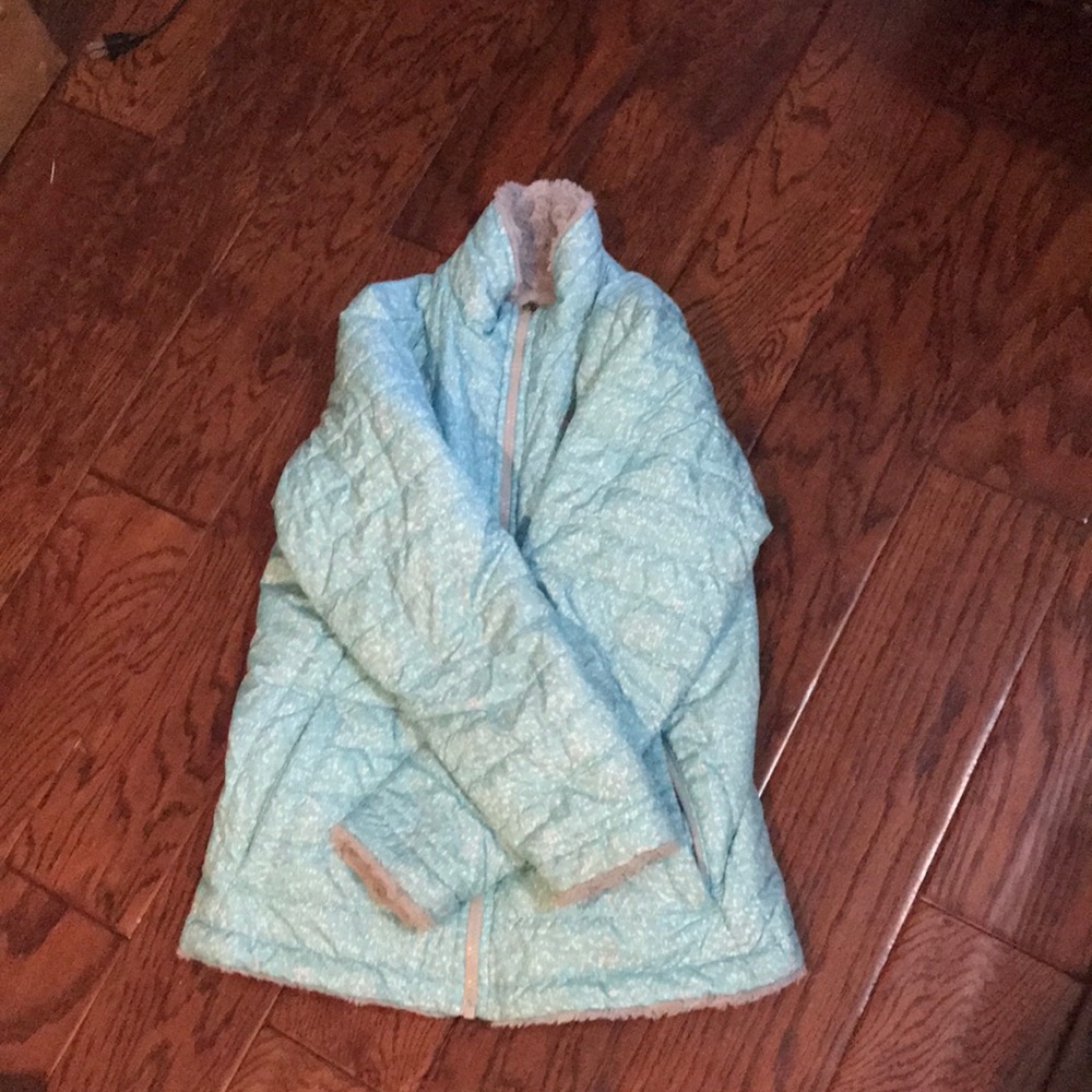 Reversible blue and gray north face jacket